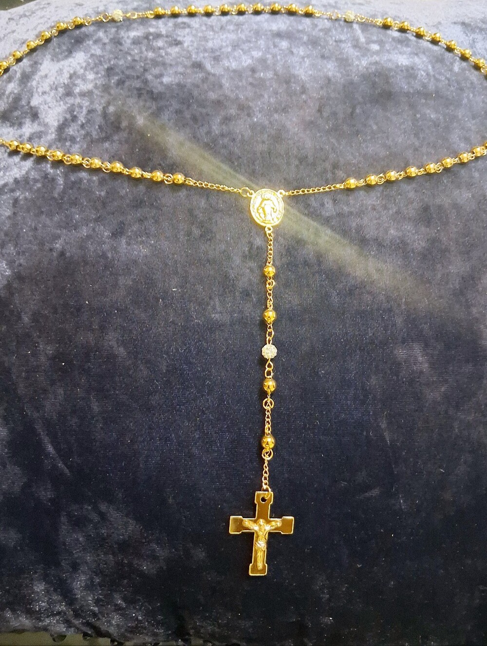 Gold Rosary-Style Cross Necklace - Women Jewelry !